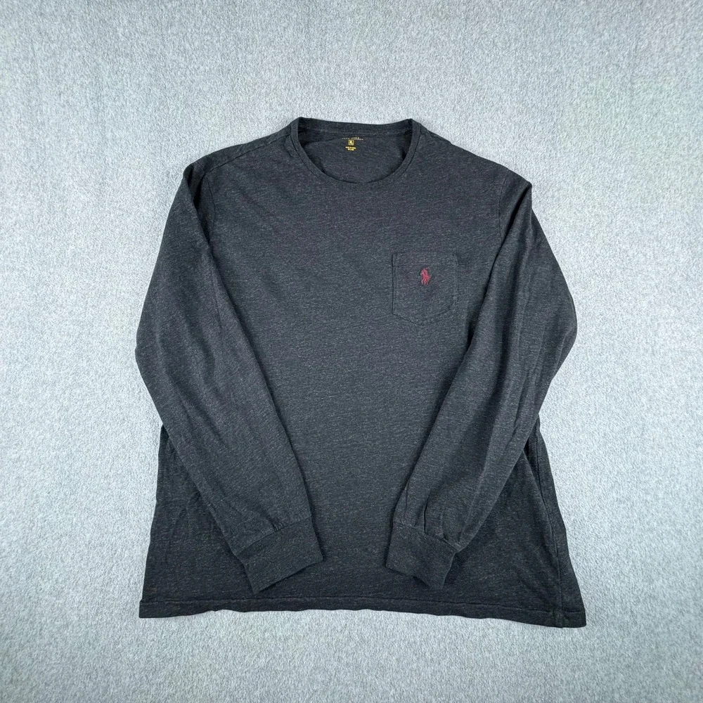 Polo‎ Ralph Lauren Shirt Mens XL Gray Charcoal Long Sleeve Pocket Red Pony